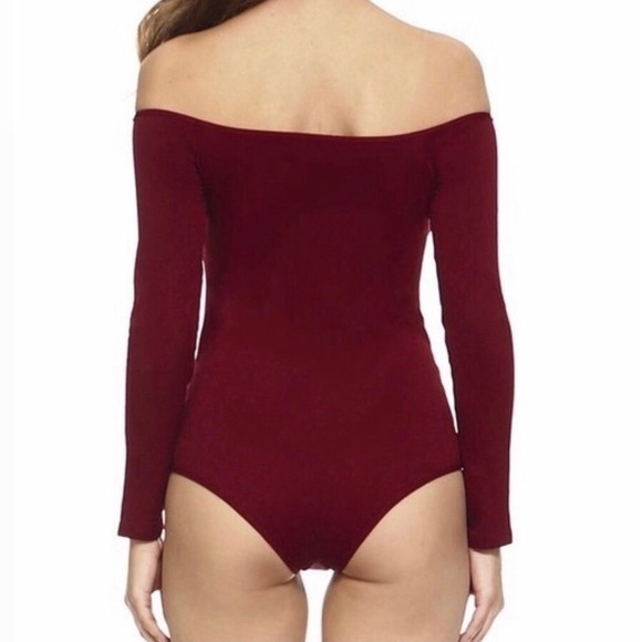 Hollister Long Sleeve Off Shoulder Burgundy Maroon Wht Stripe Leotard Bodysuit S - Picture 14 of 16